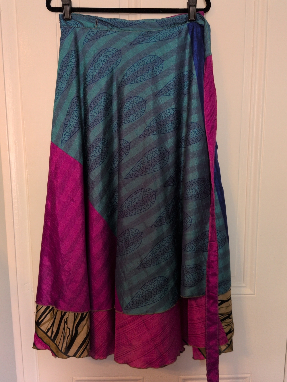 Patchwork Teal & Magenta Maxi Wrap Skirt
